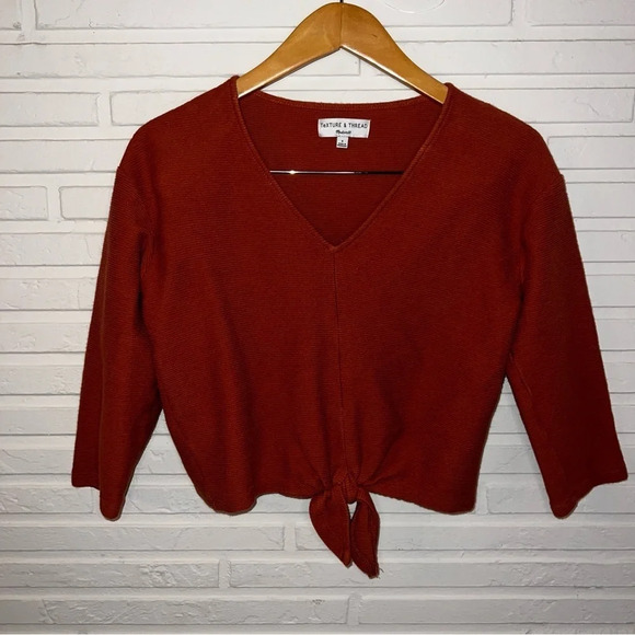 Madewell Texture & Thread Orange Cotton Tie-Front Top, Women’s Size Small - Picture 2 of 8